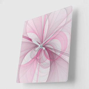 Reloj Cuadrado Diseño de fractal gris rosa claro abstracto modern
