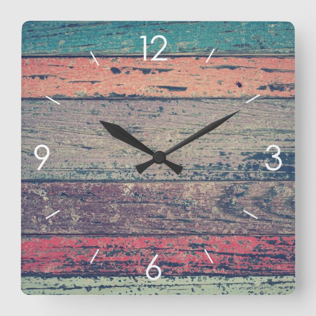 Reloj Cuadrado Diseño de franja de época Rústica decoración de ma (Anverso)