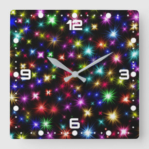 Reloj Cuadrado Diseño de Fuegos Artificiales de Estrellas Colorid