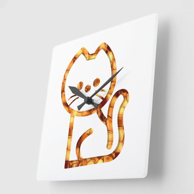 Reloj Cuadrado Diseño de gato lindo  (Ángulo)