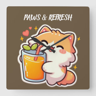 Reloj Cuadrado Diseño de gato lindo personalizado Patas y Refresc