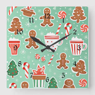 Reloj Cuadrado Diseño de Gingerbread para navidades
