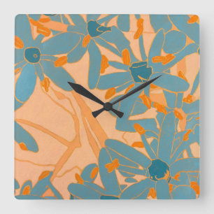 Reloj Cuadrado Diseño de Hoja Contemporáneo en Melocotón