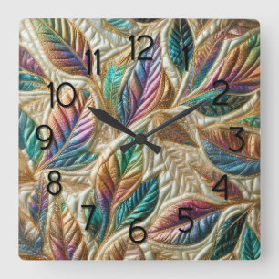 Reloj Cuadrado Diseño de hojas irlandesas inmaculadas
