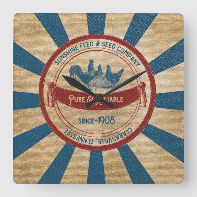 Reloj Cuadrado Diseño de la bolsa de alimentación de Burlap Vinta (Anverso)