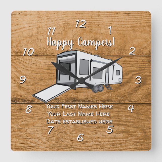 Reloj Cuadrado Diseño de madera Toy Hauler Genérico de Camping (Anverso)