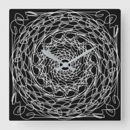 Reloj Cuadrado Diseño de mandala en blanco y negro