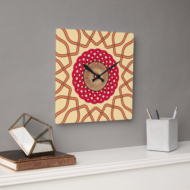 Reloj Cuadrado Diseño de Mandala en Espiral Orgánica (Oficina)