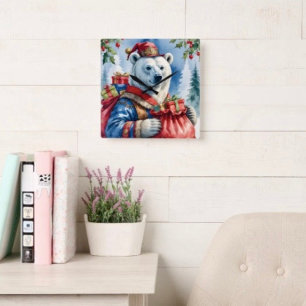 Reloj Cuadrado Diseño de Navidad de oso polar de Santa