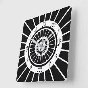 Reloj Cuadrado Diseño de notas de música blanca circular moderna