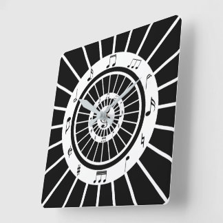 Reloj Cuadrado Diseño de notas de música blanca circular moderna