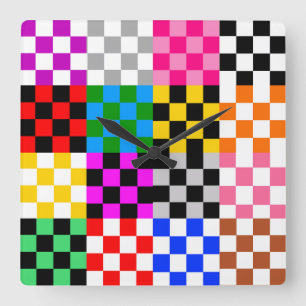 Reloj Cuadrado Diseño de patrón de cuadros de patchwork colorido