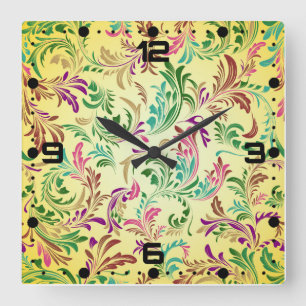 Reloj Cuadrado Diseño de patrón de ramas-78466