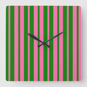 Reloj Cuadrado Diseño de patrón de rayas elegantes rosa verde