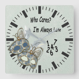 Reloj Cuadrado Diseño de patrón rico en rococo con máscaras