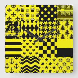 Reloj Cuadrado Diseño de patrones mixtos amarillos negros