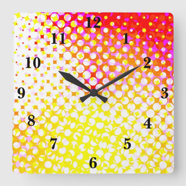 Reloj Cuadrado Diseño de patrones rosados amarillos (Anverso)