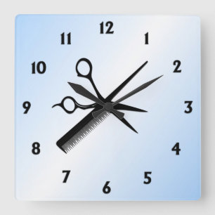 Reloj Cuadrado Diseño de peluquero y esteticista azul