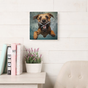 Reloj Cuadrado Diseño de perro juguetón nadando bajo el agua