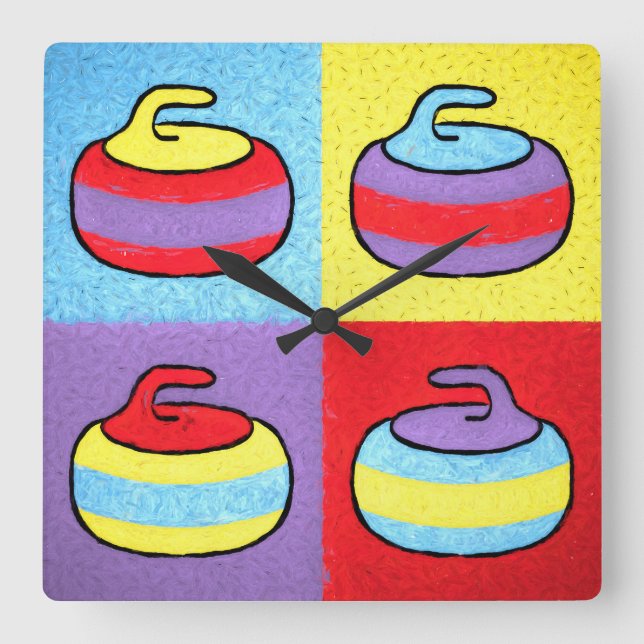 Reloj Cuadrado Diseño de piedra de curling Pop Art Rocks (Anverso)