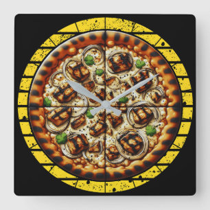 Reloj Cuadrado diseño de pizza divertido para fans