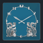 Reloj Cuadrado Diseño de plata Art Deco de cualquier color<br><div class="desc">Diseñado por Carrie Fink.  Impreso y enviado por Zazzle o sus socios.</div>
