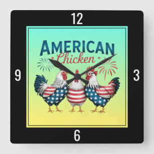 Reloj Cuadrado Diseño de pollo patriótico americano del 4 de juli