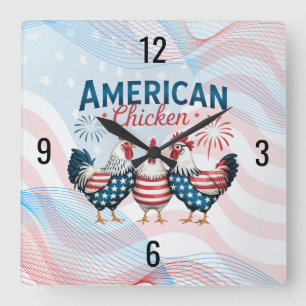 Reloj Cuadrado Diseño de pollo patriótico americano del 4 de juli