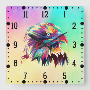 Reloj Cuadrado Diseño de Prismático Geométrico de Águila Calva-80
