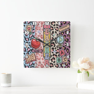 Reloj Cuadrado Diseño de Safari de Aprendizaje Salvaje del Profes