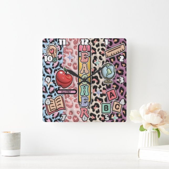 Reloj Cuadrado Diseño de Safari de Aprendizaje Salvaje del Profes (Hogar)