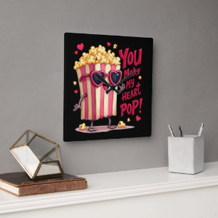 Reloj Cuadrado Diseño de San Valentín de corazón de palomitas de