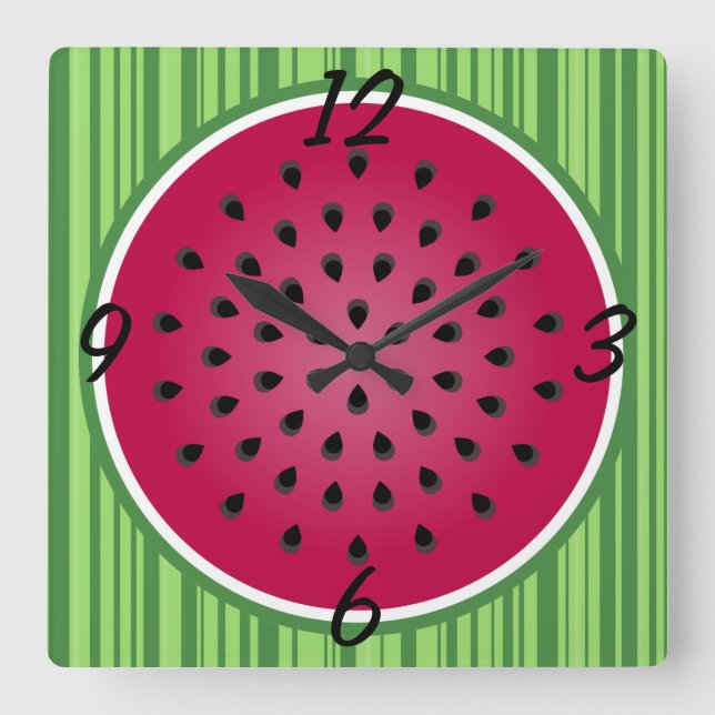 Reloj Cuadrado Diseño de sandía verde roja (Anverso)