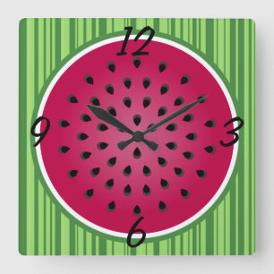 Reloj Cuadrado Diseño de sandía verde roja