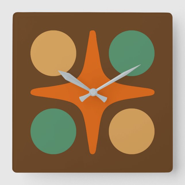 Reloj Cuadrado Diseño de Starburst Geométrico Moderno de Mid Cent (Anverso)