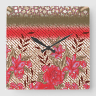 Reloj Cuadrado Diseño de tejidos intrincados con motivos florales