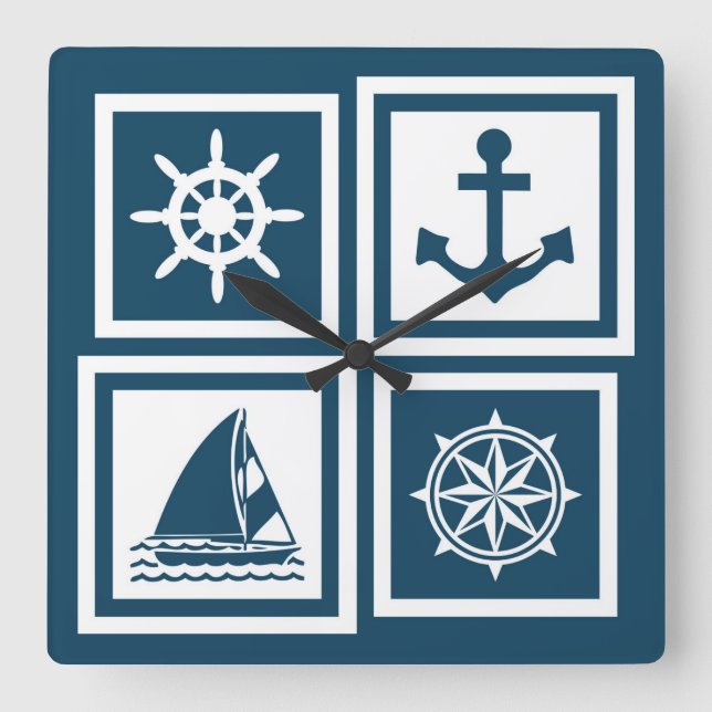 Reloj Cuadrado Diseño de temática náutica (Anverso)