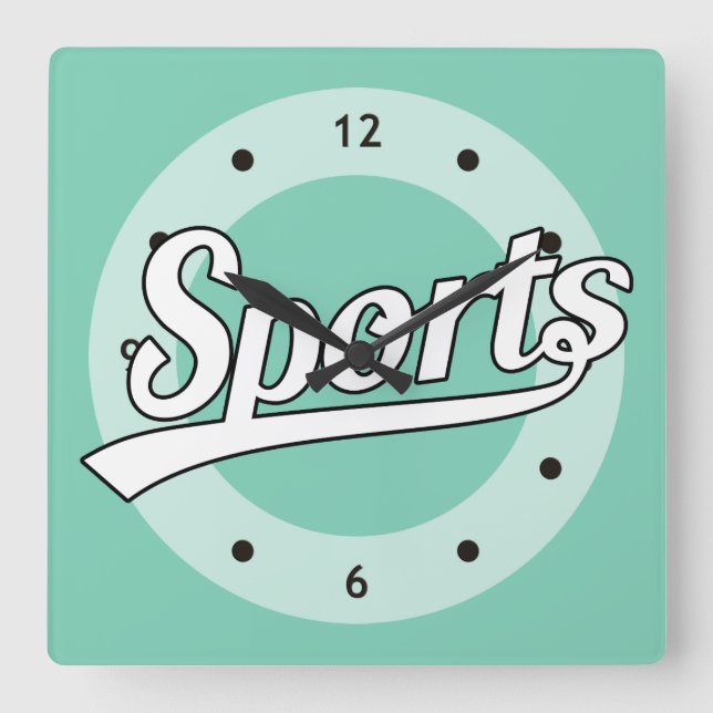Reloj Cuadrado Diseño de texto: Blanco de los DEPORTES + tu propi (Anverso)