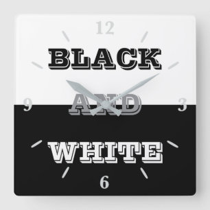 Reloj Cuadrado Diseño De Texto Blanco Gris Negro Y Colores Sólido