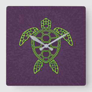Reloj Cuadrado Diseño de tortuga marina con lava neón verde
