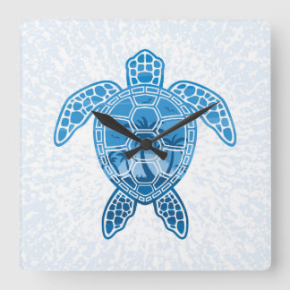 Reloj Cuadrado Diseño de tortuga tropical en el mar de las islas