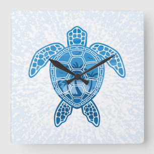 Reloj Cuadrado Diseño de tortugas tropicales en el mar azul