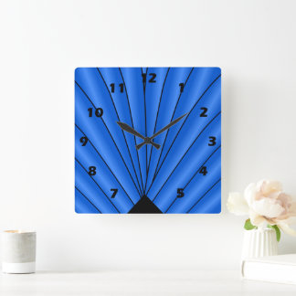 Reloj Cuadrado Diseño de ventilador Art Deco Azul profundo