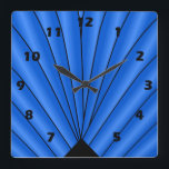 Reloj Cuadrado Diseño de ventilador Art Deco Azul profundo<br><div class="desc">Diseño deco de arte de reloj de pared que puedes personalizar con cualquier texto que elijas. Si necesita ayuda para personalizar,  póngase en contacto con nosotros a través del enlace de esta página. Reloj Art Déco en la pared.</div>