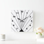 Reloj Cuadrado Diseño De Ventilador Art Deco Blanco Y Negro<br><div class="desc">Diseño deco de arte de reloj de pared que puedes personalizar con cualquier texto que elijas. Si necesita ayuda para personalizar,  póngase en contacto con nosotros a través del enlace de esta página. Reloj Art Déco en la pared.</div>
