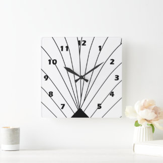 Reloj Cuadrado Diseño De Ventilador Art Deco Blanco Y Negro