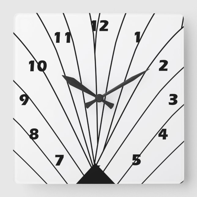 Reloj Cuadrado Diseño De Ventilador Art Deco Blanco Y Negro (Anverso)