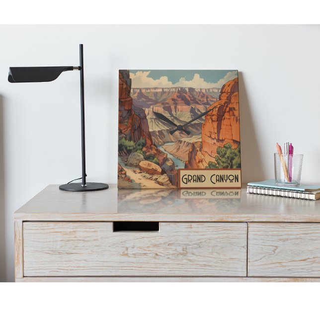 Reloj Cuadrado Diseño de Viajes Retro del Gran Cañón (Subido por el creador)