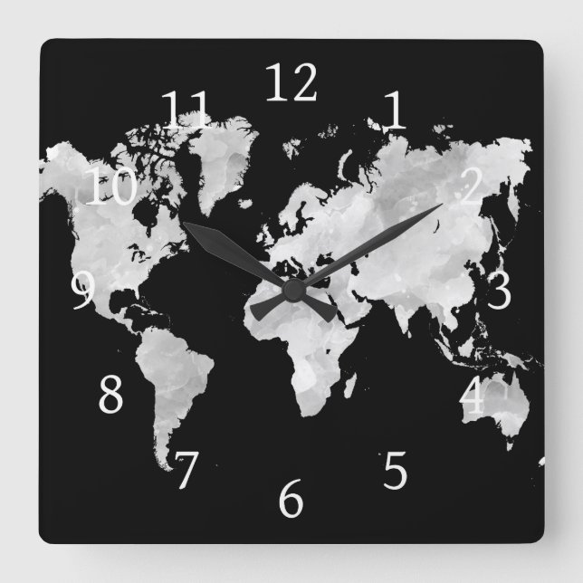 Reloj Cuadrado Diseño del mapa mundial 70 (Anverso)