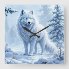 Reloj Cuadrado Diseño del paisaje del lobo blanco ártico
